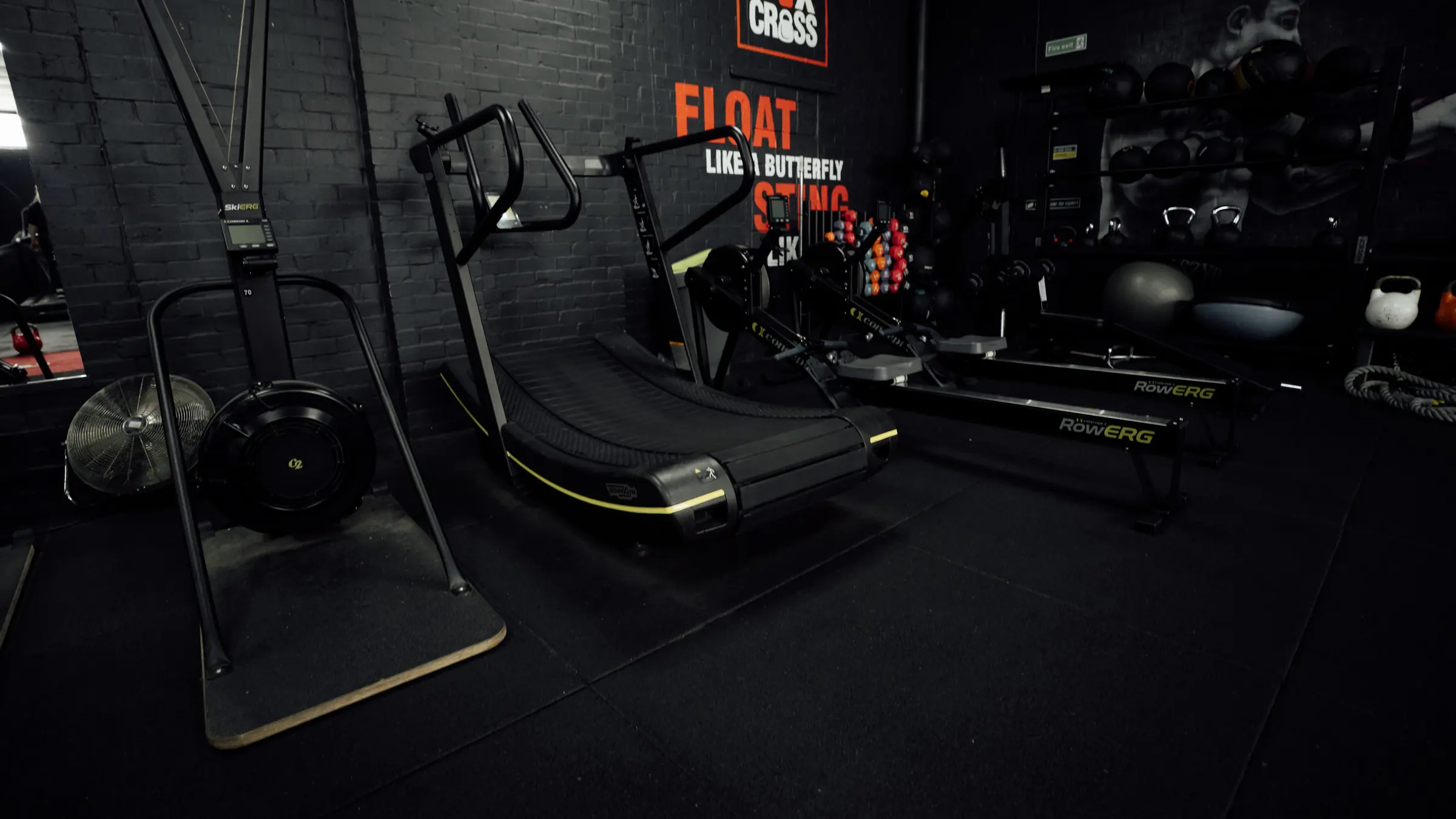 The Technogym Skillmill, SkiErg and RowErg in the functional room at BoxCross UK