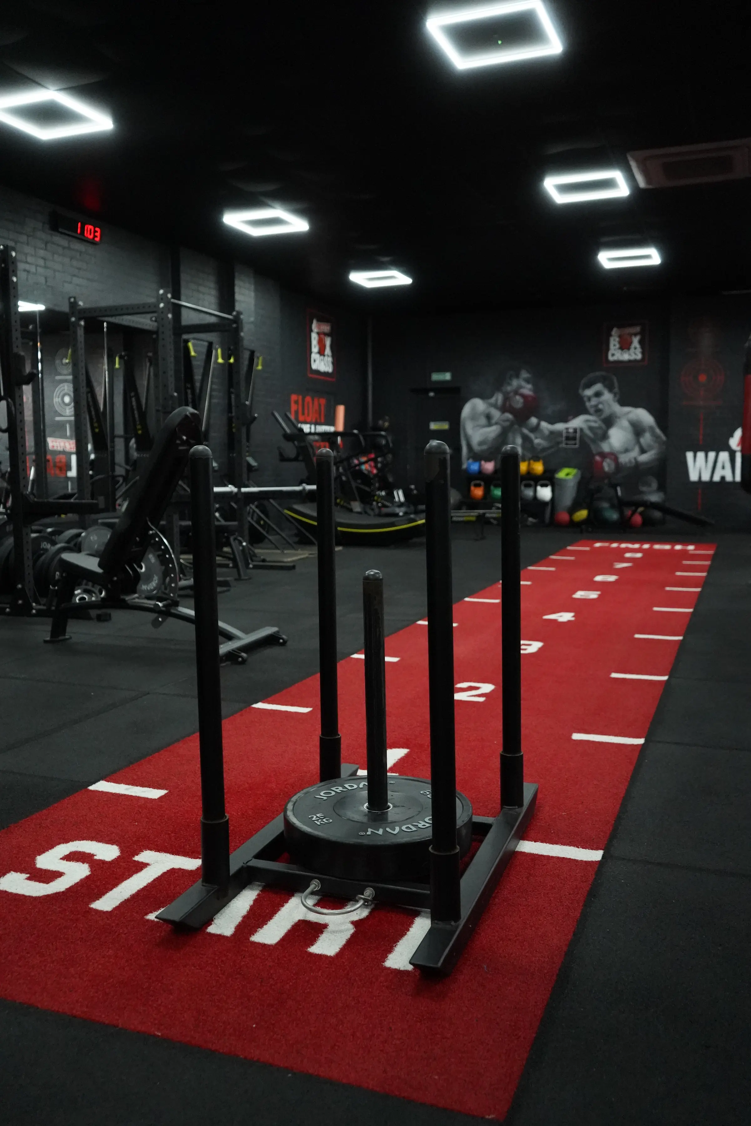 Functional sled track with red running lane markings